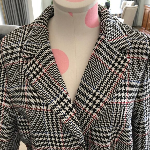 Sigrid Olsen New Fusion Plaid 2 Button Notch Collar Coat Blk White Red Sz 12 NWT - Picture 4 of 15